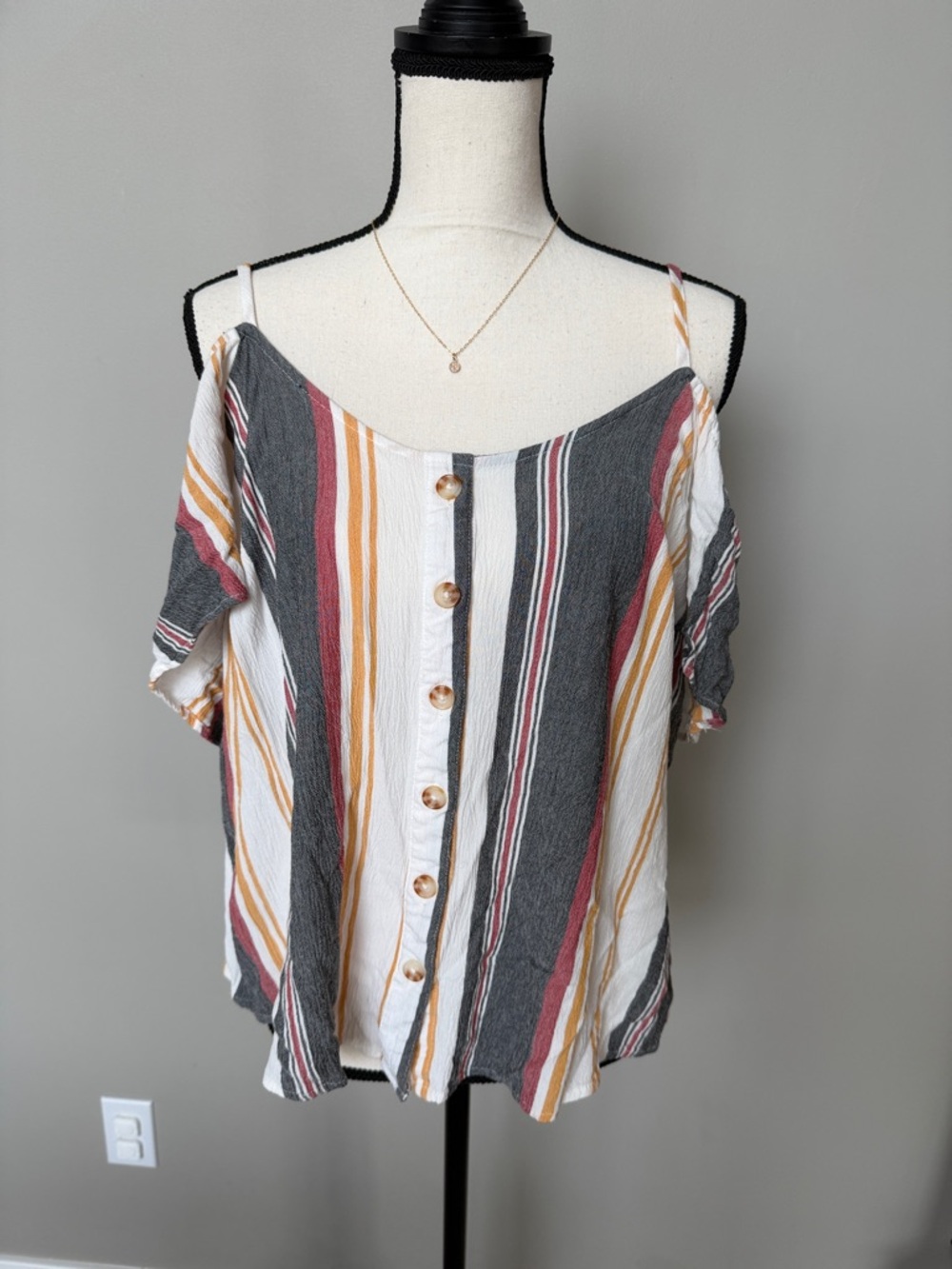 Torrid Striped Cold-Shoulder Button Front Top - Multi
